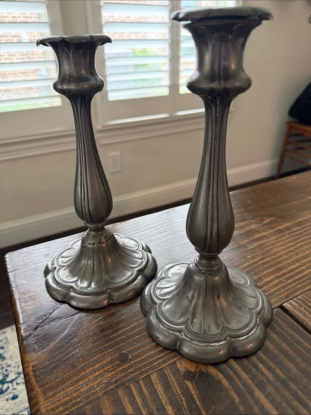 Vintage-Style Gray Metal Candlestick Pair